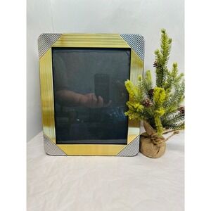 Vintage Two Tone Gold Silver Ribbed Metal Picture Frame Art Deco Style 8x10